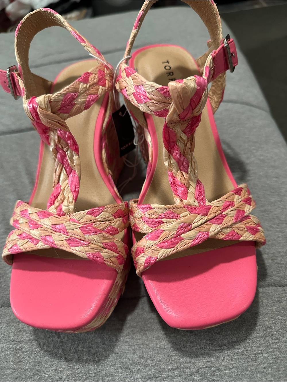 torrid Pink and Natural Braided Wedge Sandals